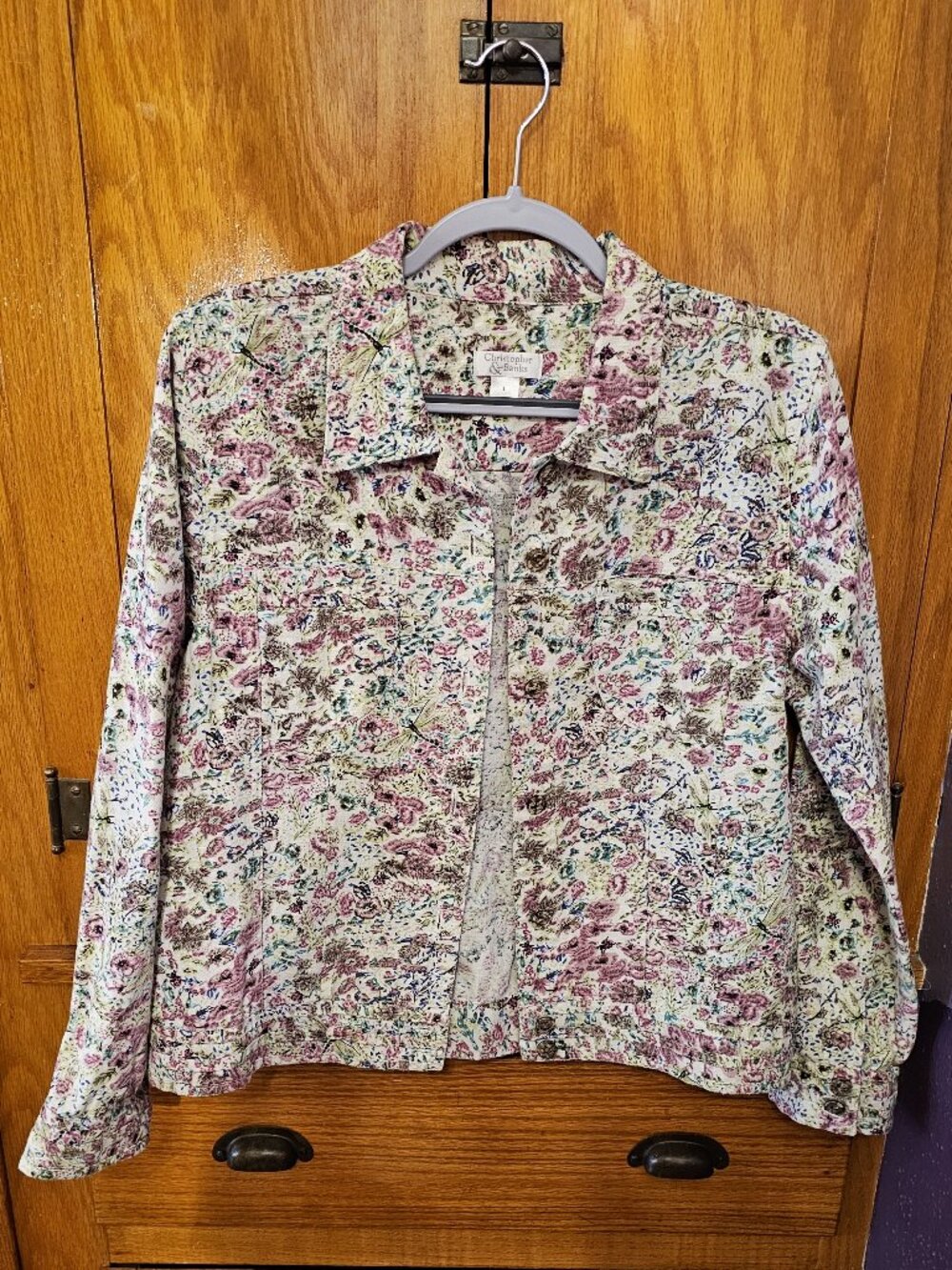 Christopher & Banks Linen Blend Floral Jacket, L